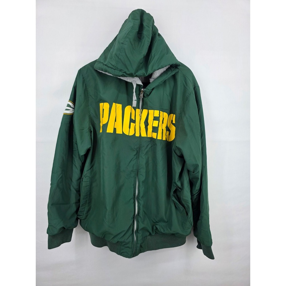 Green Bay Packers Reversible Full Zip Hooded Jacket Green Grey Mens Large